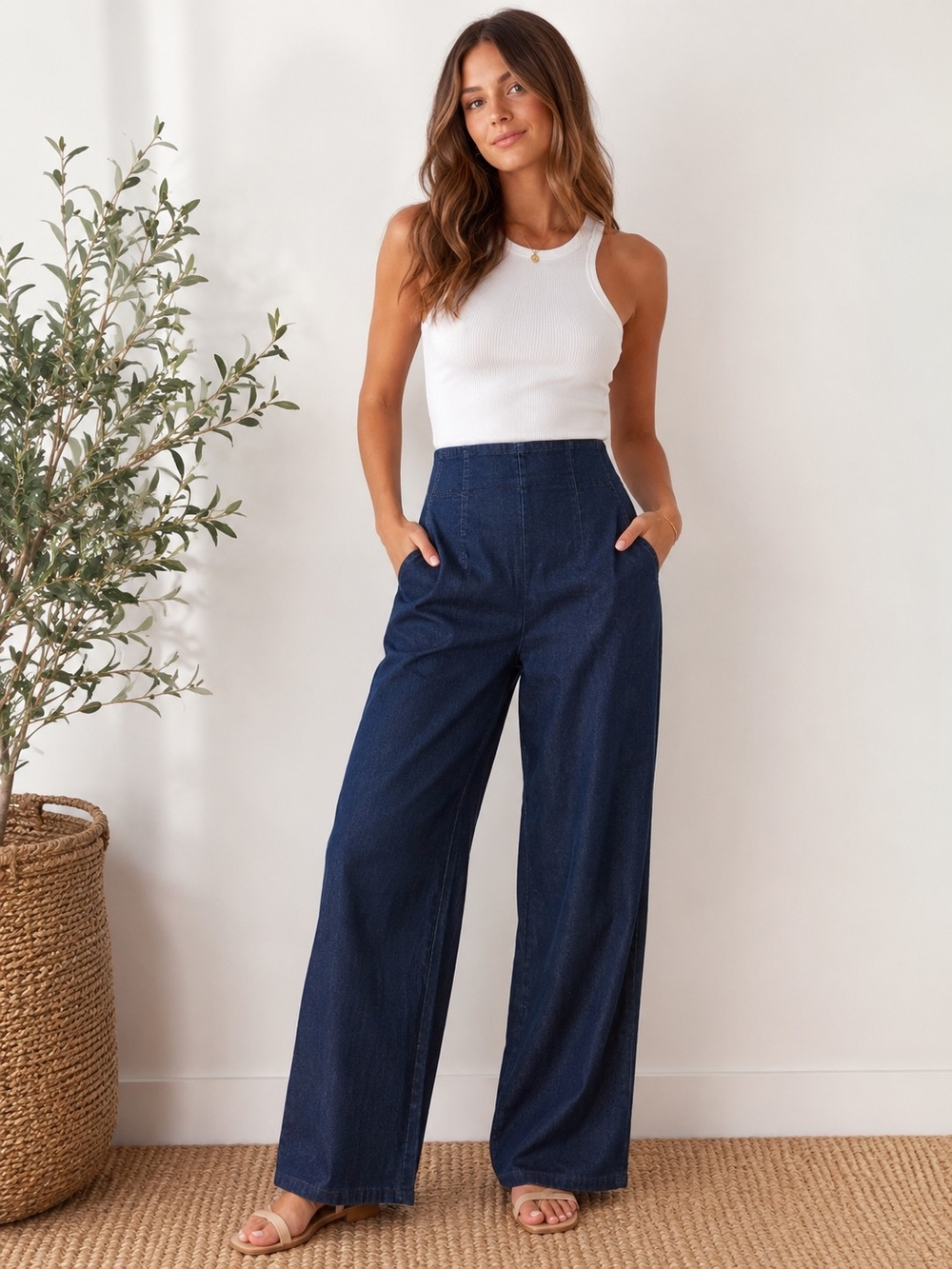 NWOT Nicole Miller Luxury,Chic, High Rise, WideLeg Capsule Denim Dark Wash Pants